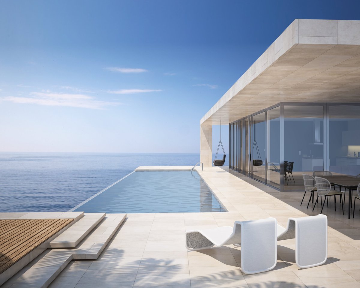 A modern villa with a private infinity pool overlooking the Mediterranean